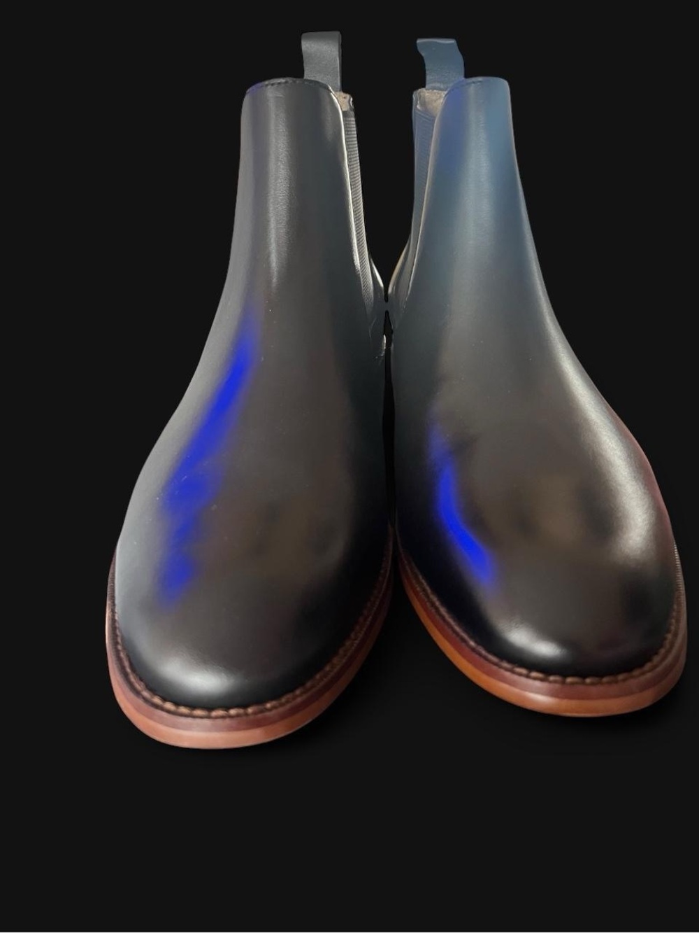 Men's Black Leather Chelsea Dress Boots with Brown Sole